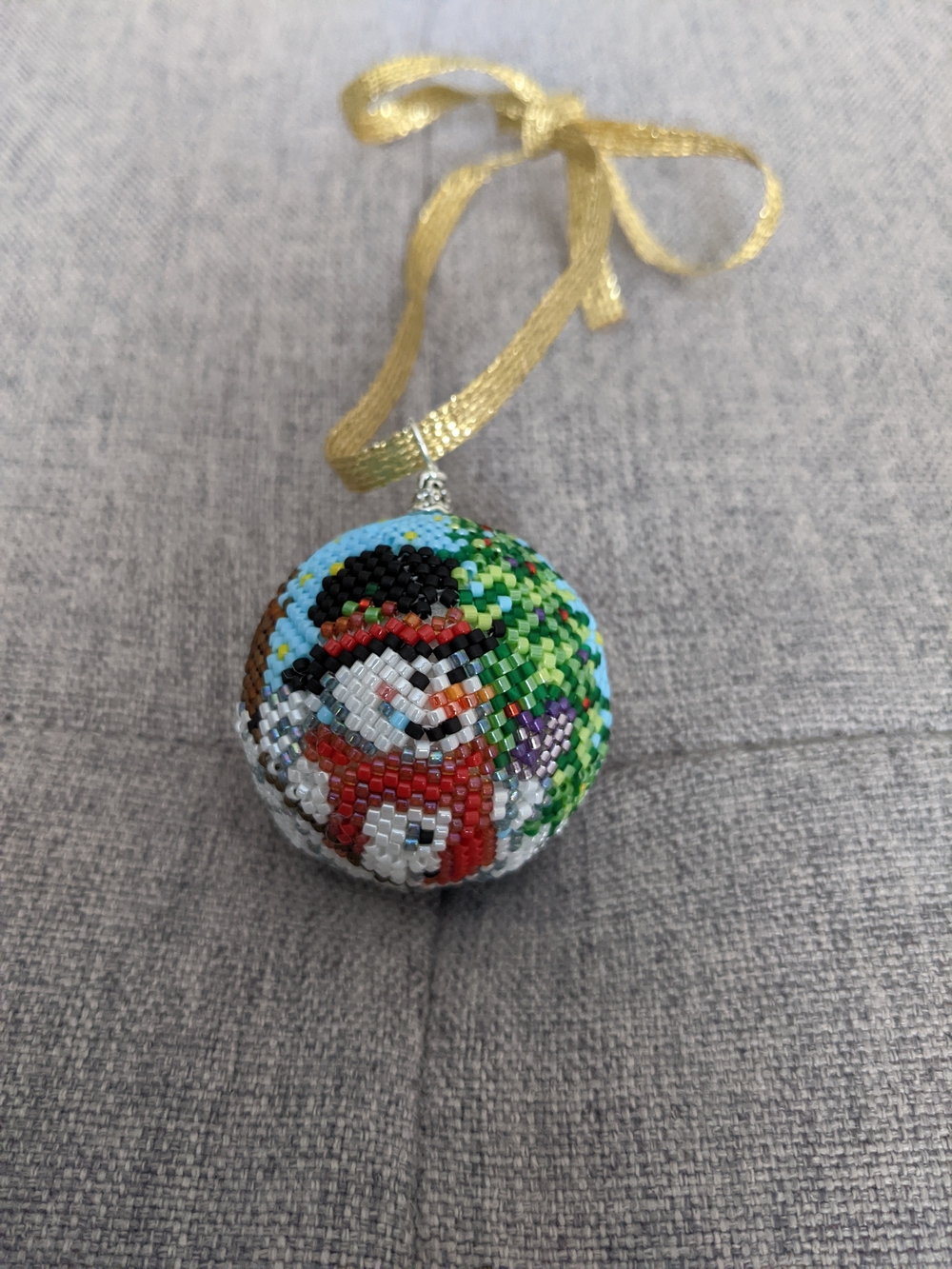 Handcrafted Beaded Snowman Holiday Ornament - Multicolor
